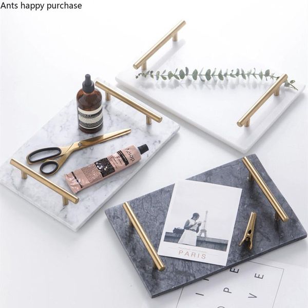 

kitchen storage & organization nordic style natural marble tray cosmetic golden handle cake fruit sushi plate trays decorative home