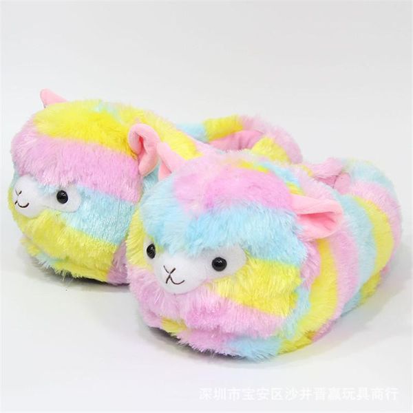 

slippers suihyung women fluffy winter warm plush cartoon cotton shoes ladies colored animals flat slides indoor floor, Black