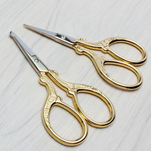 

stainless steel handmade scissors round head nose hair clipper retro gold plated household tailor shears for embroidery sewing beauty tools