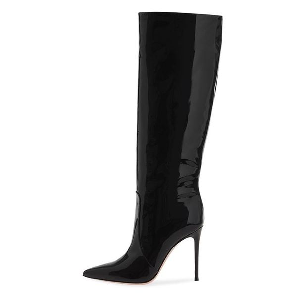 

boots black slim high heel pointed knee large winter fashion women's shoes