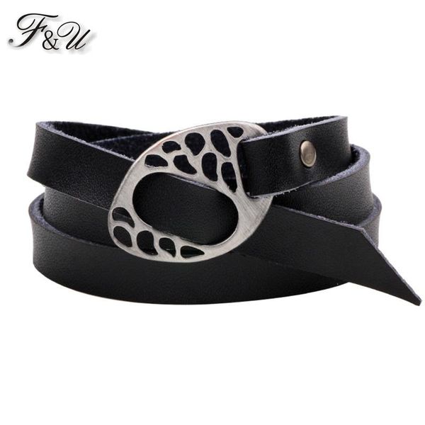 

charm bracelets f&u vintage geometric hollow hook long cow leather strip wrap multi layers bracelet bangles jewelry & suede, Golden;silver