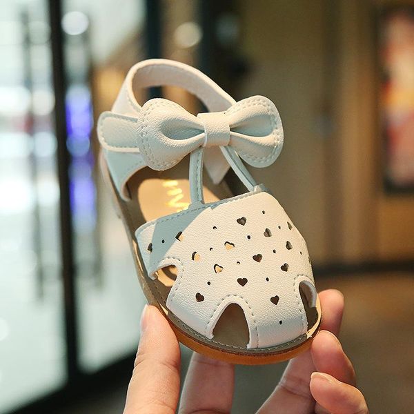 

summer kids girl sandals baby shoes with bow soft bottom children princess cut-out toddler fashion beach shoe, Black;red
