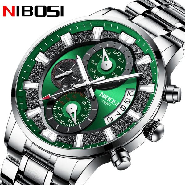 

wristwatches nibosi 2021 fashion mens watches gold clock quartz wristwatch business sports chronograph relogio masculino, Slivery;brown