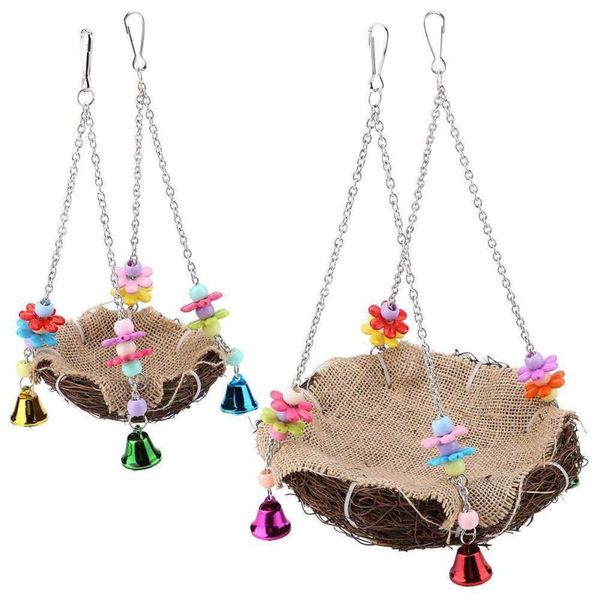 

other bird supplies handmade artifivial nest small parrot pet hanging toys rattan swing stand cage accessories #7
