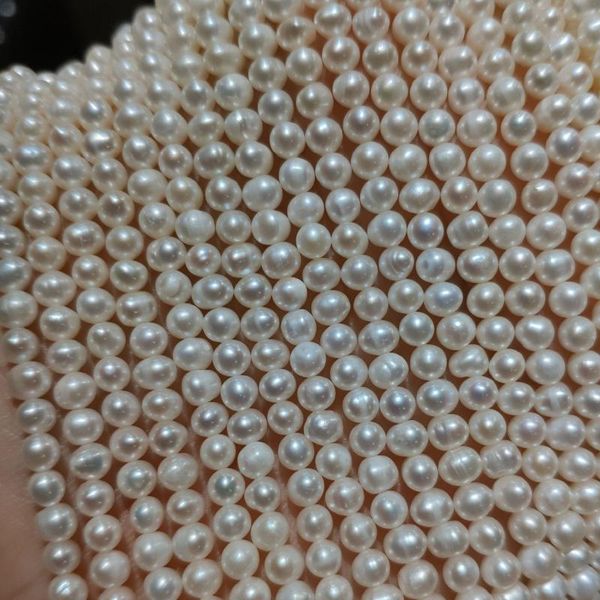 

3-4mm near round natural freshwater pearl classic choker necklace for women diy jewelry single strand 37cm chokers, Golden;silver
