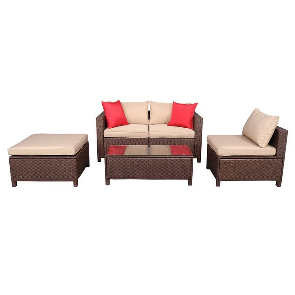 

oshion 5-piece set rattan sofa hanging legs 2 corners foot drag 1 rectangular coffee table brown total three boxes
