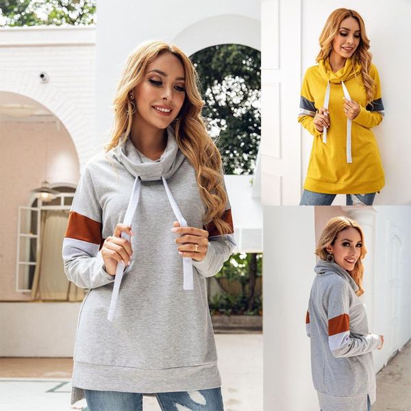 

women's hoodies & sweatshirts heap collar splicing women long sleeve fashion tether pullover sweatshirt female casual 2021 autumn winte, Black