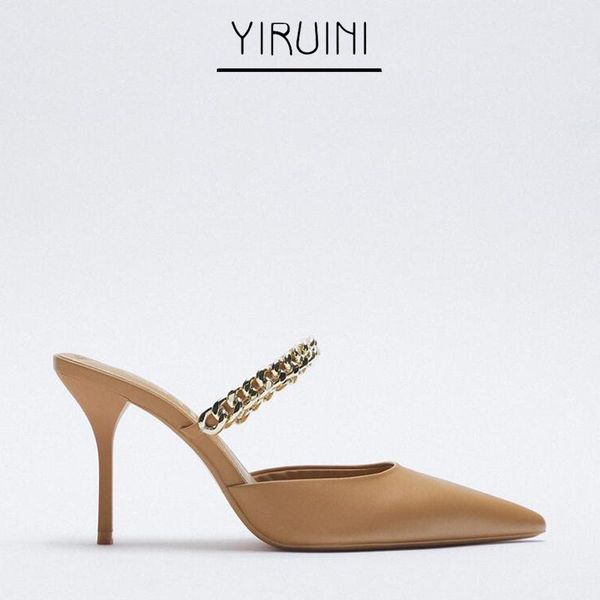 

spring sandals women brown chain embellishment pointed mary jane high heels, Black