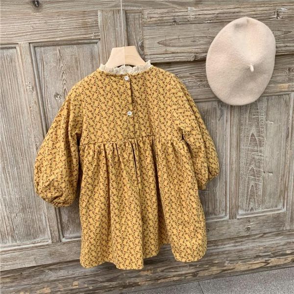 

girl's dresses children's floral and velvet dress 2021 winter virgin baby korean clothes, Red;yellow