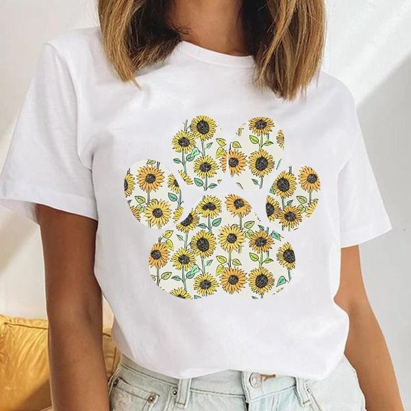 

women's t-shirt women dog sunflower trend love animal casual female cartoon clothes print ladies tees tshirt graphic, White