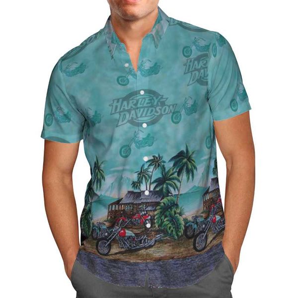 

men's casual shirts 3d printed seaside motorcycle shirt hawaii sandy beach men breathable summer short sleeve 2021 oversize, White;black