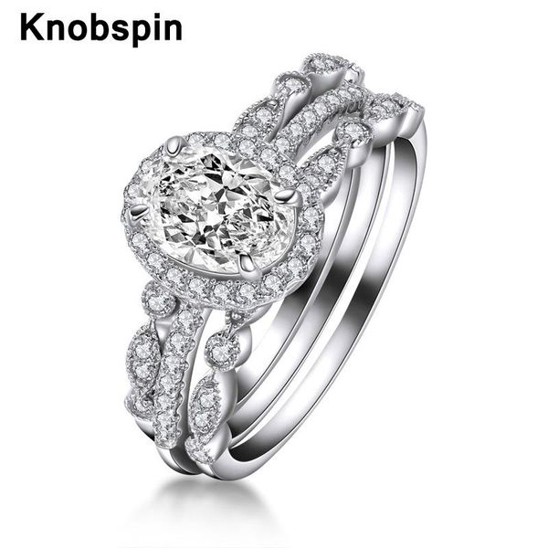

cluster rings knobspin 100% 925 sterling silver oval center stone double set wedding for women high carbon diamond party fine jewelry, Golden;silver