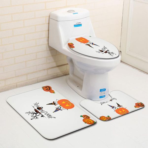 

bath mats halloween party toilet seat cover shower wc rug mat pumpkin lantern printed anti slip flannel white set for bathroom