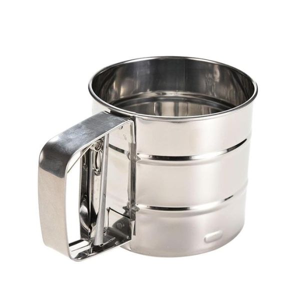 

kitchen stainless steel sieve cup powder flour baking tools icing sugar mesh colander crank sifter no with measuring scale & pastry