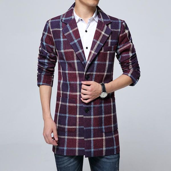 

men's trench coats isurvivor 2021 autumn plaid youth fabric windbreaker mid-length casual coat men, Tan;black