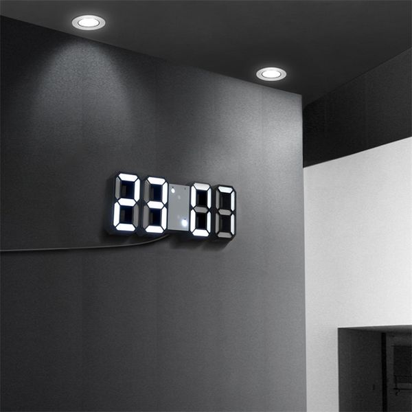 LED Saat Alarm İzle USB Şarj Elektronik Dijital Saatler Duvar Horloge 3D Dijital Saat Ev Dekorasyon Ofis Masa Masası Saati 210325