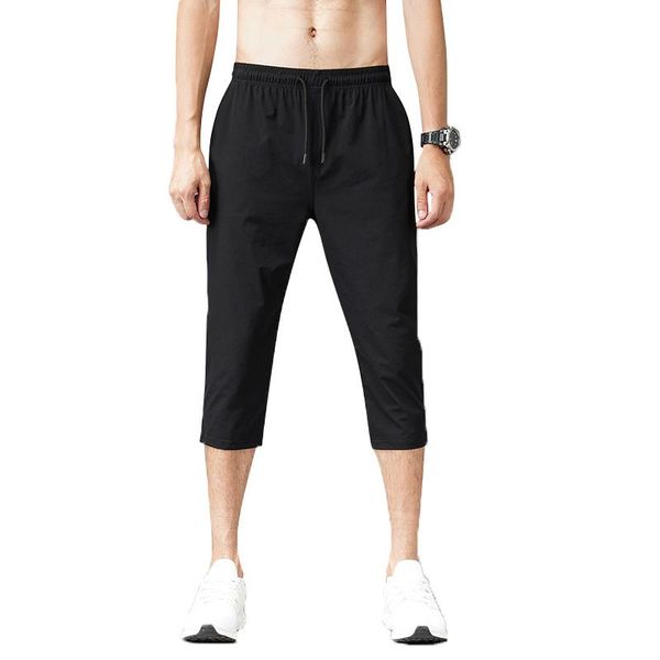 

2021 men cropped trousers casual pants shorts pure color elastic summer recreation ultrathin stretch loose pants 5xl 557, White;black