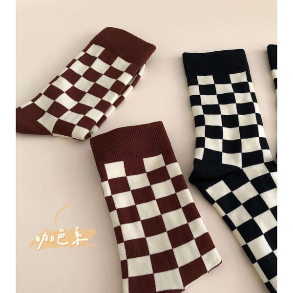 

socks, autumn winter nets lattice lady's middle grid socks., Black;white