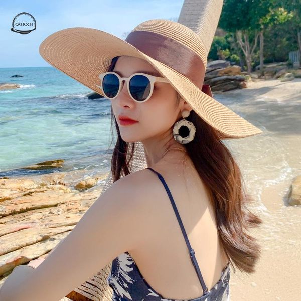 

wide brim hats women summer sun hat, bowknot big edge sunscreen hat beach sunshade straw outdoor fashion fisherman cap, Blue;gray