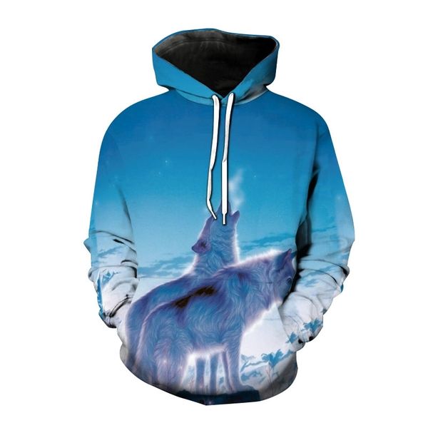 

straight 3d printing animal wolf head series couple men's hoodie sweater, Black