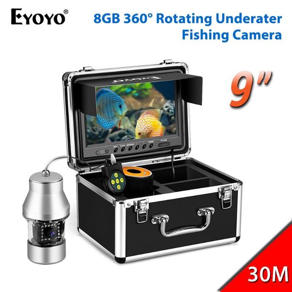 

fish finder eyoyo ef360 fishing video camera 9" dvr recorder 30m underwater ip68 waterproof 18 leds 360 degree rotating