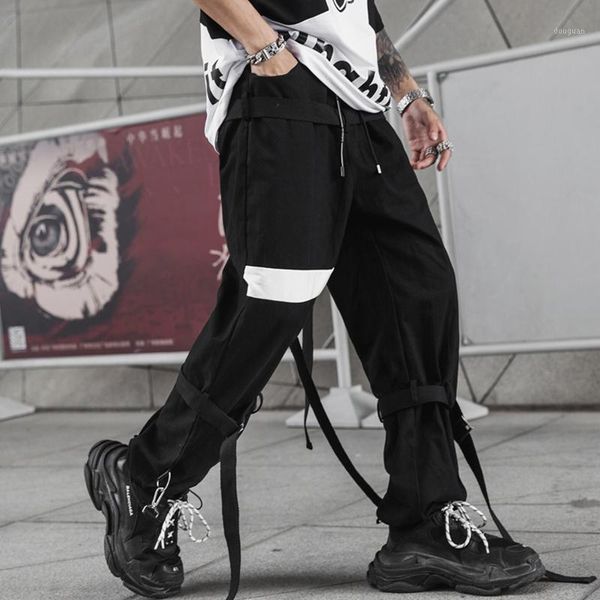 

spring hip hop joggers black harem pants multi-pocket ribbons sweatpants men's