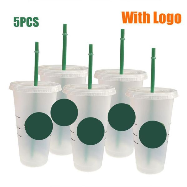 

mugs 1pc 710ml 24oz straw cup with lid logo color changing coffee reusable cups portable plastic tumbler matte