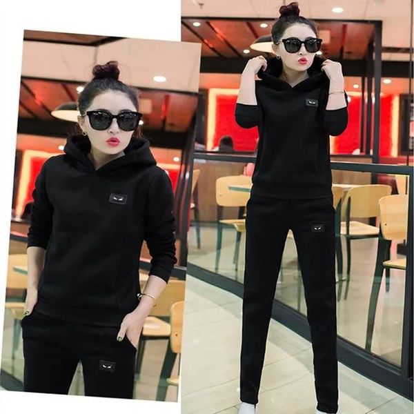 

women's hoodies & sweatshirts 2021 sportswear hoodie pants set oversized long sleeve autumn and winter fleece, Black