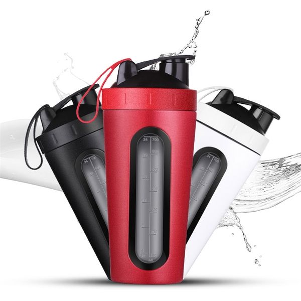 Protein Shaker Bottle 700ml Acciaio inossidabile Palestra Fitness Sport Eco Friendly Miscelatore per acqua in polvere 210423