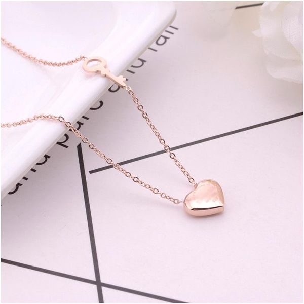

necklace women heart key pendant necklaces for sports stainless steel fashion rose gold boho jewelry oc the neck chains, Silver