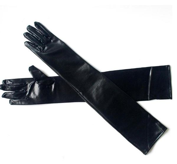 2021 Sexy Damen Lange Handschuhe Fünf Finger Kunstleder Latex Gothic Handschuhe Schwarz Wet Look Ellenbogenlange PVC Tanzhandschuhe