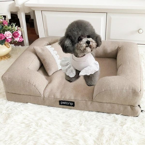 

kennels & pens pet dog bed w/ pillow | durable waterproof memory foam removable cover for dogs cats