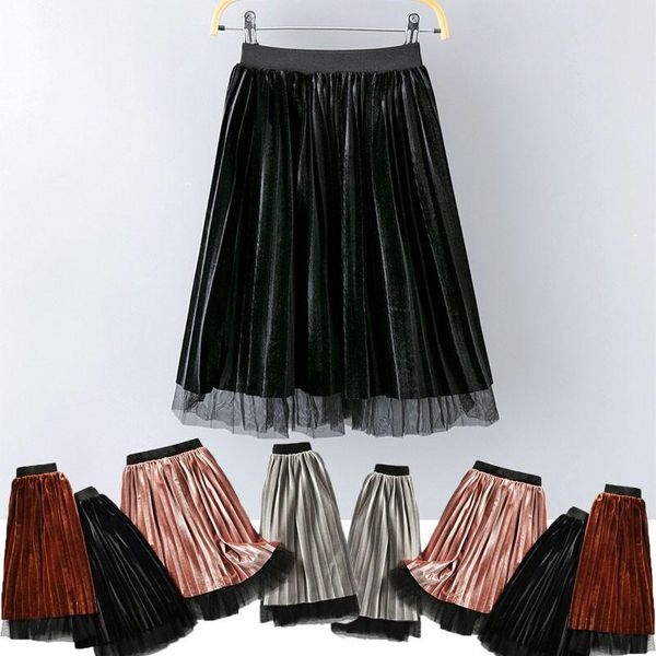 

skirts pink black skirt for girls velvet pleated baby spring autumn winter casual high waist elastic grey children clothing