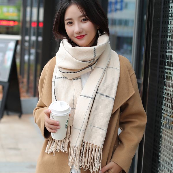 

autumn and plaid scarf women's winter cashmere shawl korean version versatile thickened warm neck, Blue;gray