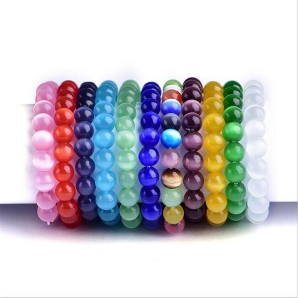 Pulseira de Energia Opala Cristal Mulheres Homens 8 / 10mm Grânulos Bangles Elastic Jaspers Gato Olho Pedra Pedra Jóias Gotas Frisadas, Strands