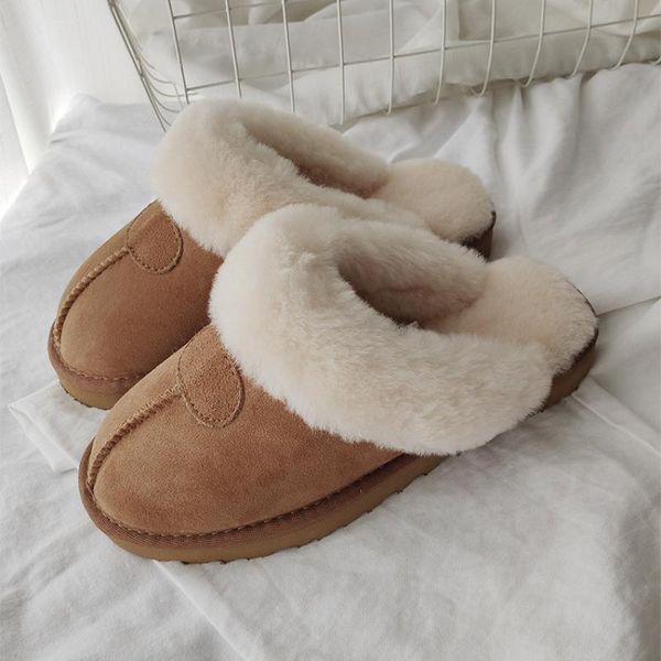 

slippers 2021 sheepskin female non-slip thick-soled baotou winter warm household couple wool, Black