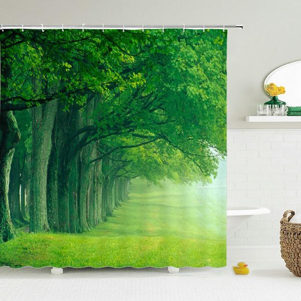 

curtain & drapes modern 3d printing forest shower green plant tree landscape bath with hooks for bathroom waterproof scenery