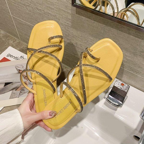 

Slippers Drop Woman Soft Sole Casual Slides Crystal Flat Summer Women Sexy Clip Toe Cross Strap Beach Flip Flops, Green