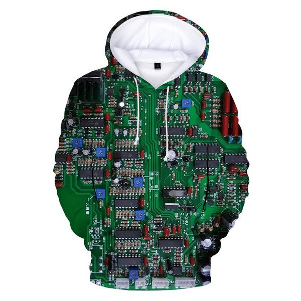 

men's hoodies & sweatshirts clothes electronic chip 3d print autumn harajuku pullover hooded sweatshirt casual long sleeve oversized me, Black