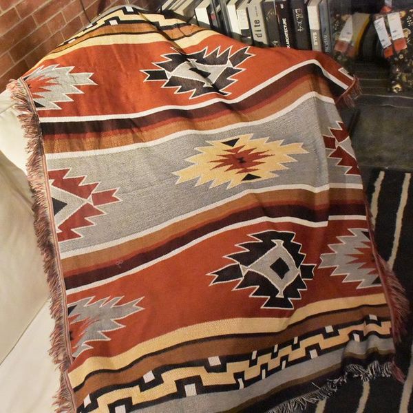 Coperte Coperta da tiro vintage bohémien per letto da viaggio Copriletto da campeggio Copriletto Copridivano con arazzo retrò con geometria in stile etnico