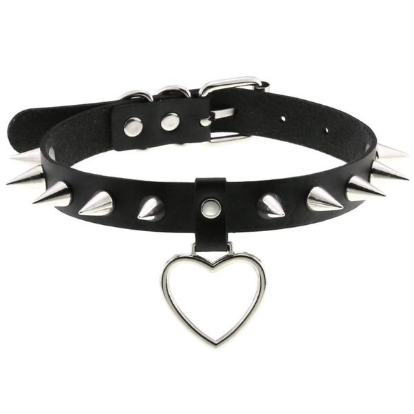 

chokers spike punk choker heart collar for girl metal necklace emo neck strap cosplay goth chocker gothic aesthetic accessories, Golden;silver