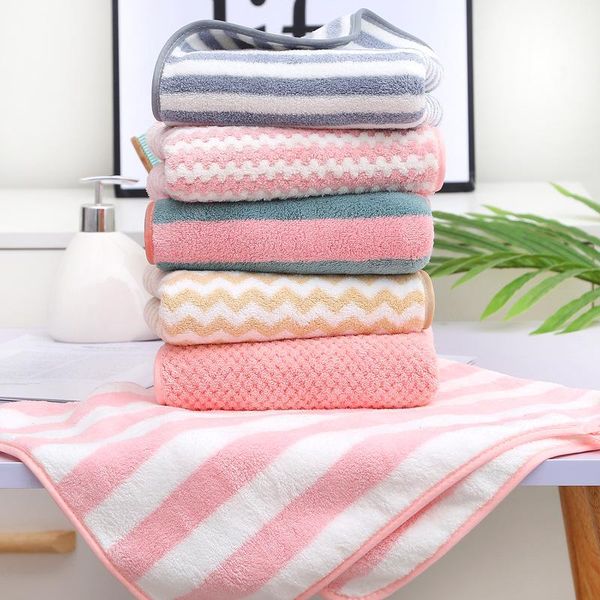 

towel korean face 35*75 coral velvet gift welfare warp knitting color strip cationic water absorption and thickening