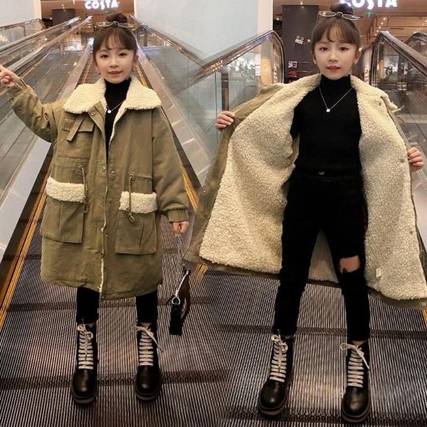 

down coat 6-14 years children winter imitation lambswool for girls thick warm long jackets teenage outwear windbreaker 12 13 10, Blue;gray
