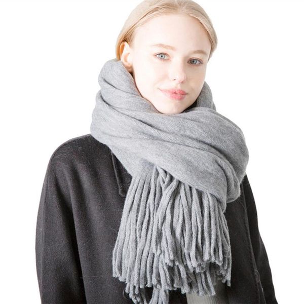 

scarves autumn and winter long tassel solid color imitation cashmere men women warp knitted monochrome thickened shawl, Blue;gray