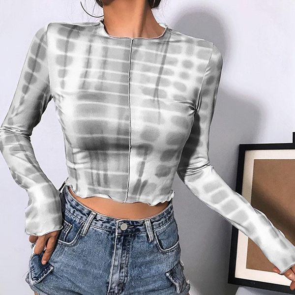 

women's t-shirt long sleeve crop women tie dye shirts for fall 2021 clothing woman tshirts fashion femme t-shirts, White