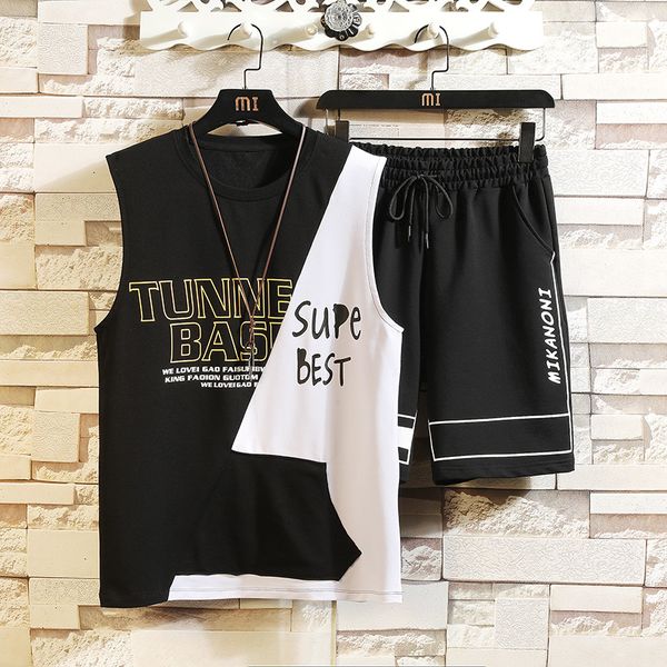 

men's tracksuits set summer youth sports casual two-piece vest shorts sleeveless t-shirt suit male fitness quick-drying tracksuit, Gray