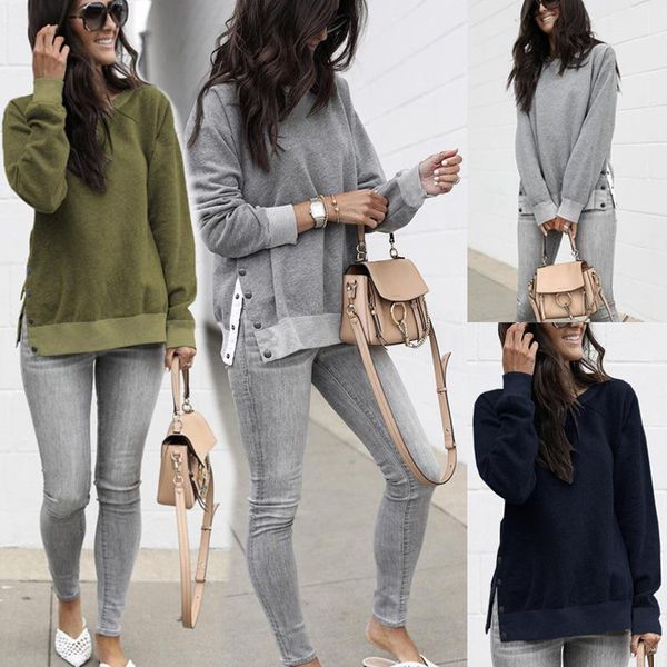 

women's hoodies & sweatshirts style in autumn and winter fashion round collar button long-sleeved frock fleece, Black