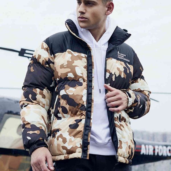 

jackets arrival thick leopard outdoor coat collar camouflage clothes loose casual cotton short winter jacket men parka, Black