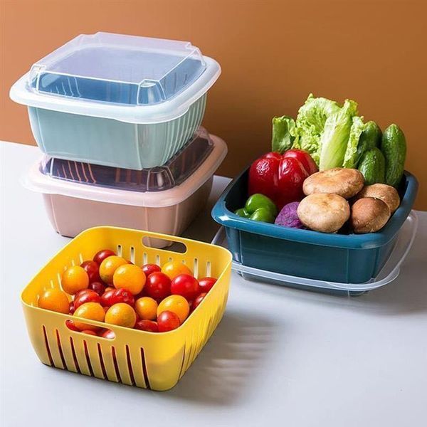 

storage bottles & jars 2 set double-layer colander with lid plastic kitchen strainer drain basin basket washing bowl and for