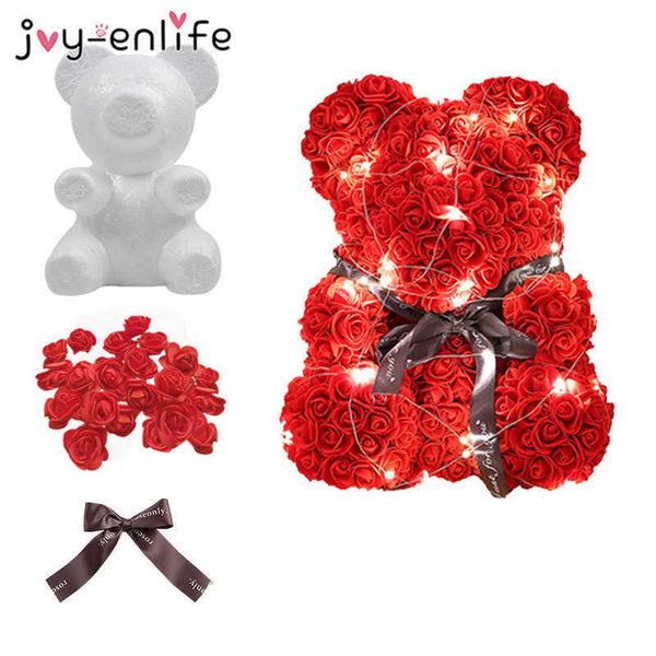 Poliestireno Stoyfoam Ledfoam Urso Molde Artificial Flor Cabeça Rosa DIY Teddy Bear Bear Bow Fitas De Casamento Festa de Aniversário Decoração de Presente Y0630